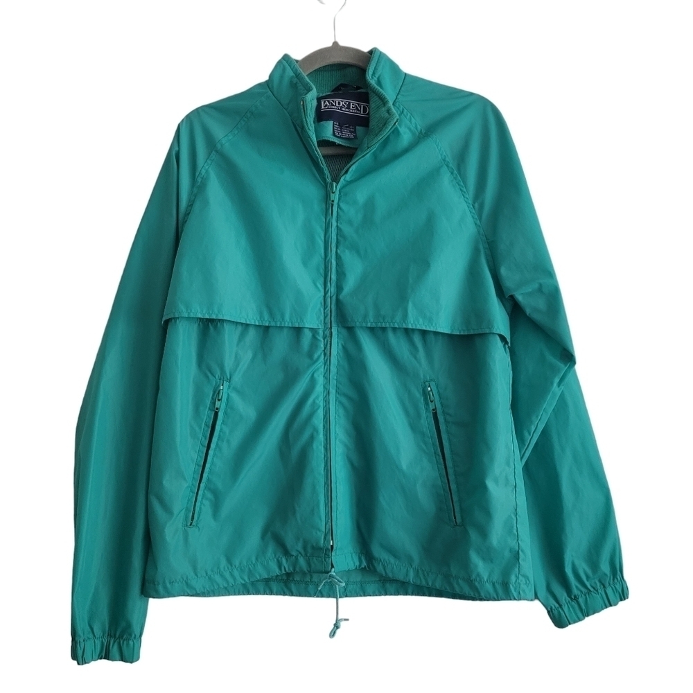 VTG Lands'‎ End Turquoise Green 100% Nylon Windbreaker Full Zip Jacket